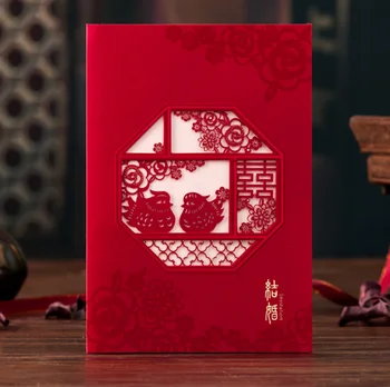 

30 pcs Traditional Chinese Style Love Bird Red Plum Blossom Bride And Groom Wedding Invitation Double Happy Letter Festival Card