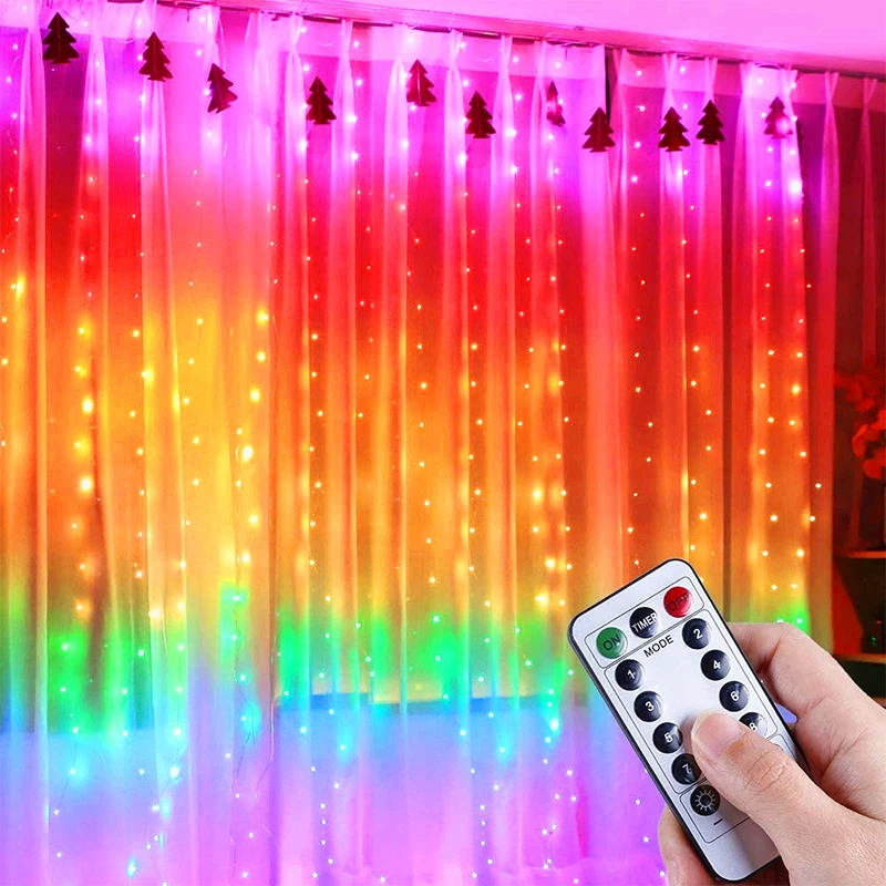 US $11.50 3M Rainbow Curtain Light LED String Garland Fairy Icicle Decorative Lights For Christmas Party Bedroom Wall Wedding Window Decor