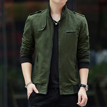 

2019 Men's Jacket Autumn Winter New Arrival Rib-knit Cuff Cotton Jacket Men Korea Version Slim Fit Coats Youth Army Uniform