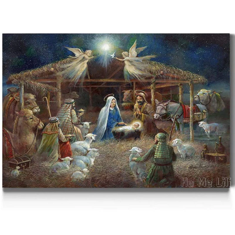 Dekorasi Natal Palungan Adegan Kelahiran Kristus Di Palungan Oleh Ho Me Li Seni Dinding Dekorasi Natal Religius Yang Indah|Cat Dengan Nomor| - AliExpress