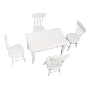 

5Pcs/Set 1:12 Dining Table Chair Dollhouse Miniature Decorative Wooden Furniture A2UB
