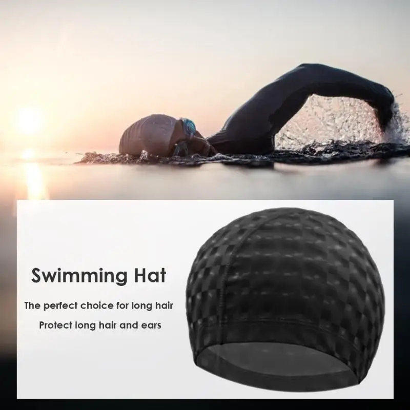 Swimming Cap PU Waterproof Protect Ears Long Hair Men Women Swim Pool Hat