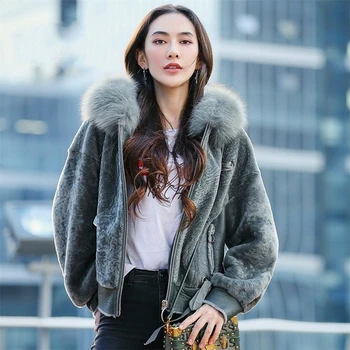 

Winter Natural Fur Coat Women Real Fox Fur Hooded Sheep Shearing Jacket Female Vintage 100% Double Faced Fur Coats Hiver 17112