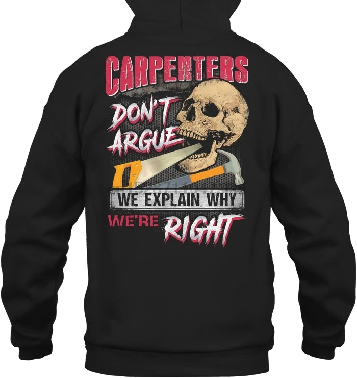 Мужская толстовка с капюшоном плотники не спорят мы объясним почему правы череп