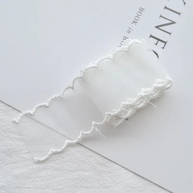 1yard Color Lace 38mm Fine Mesh Wave Ribbon  Decoration Handmade Headdress Hair Accessories DIY Material Bow White