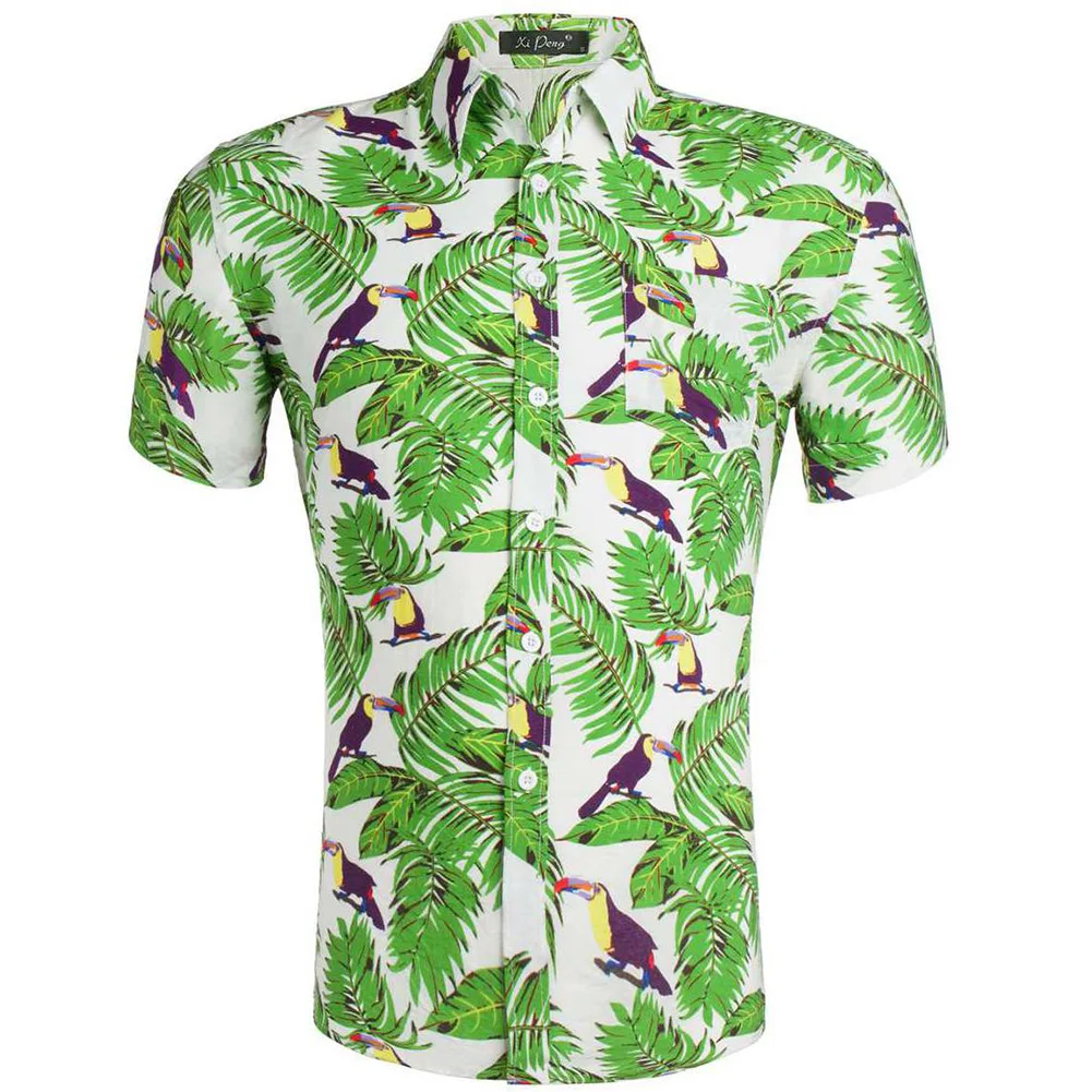 Большой размер Гавайский стиль Tencel хлопок печать Досуг Пляж Путешествия Праздник Лето короткий рукав дышащая рубашка для мужчин