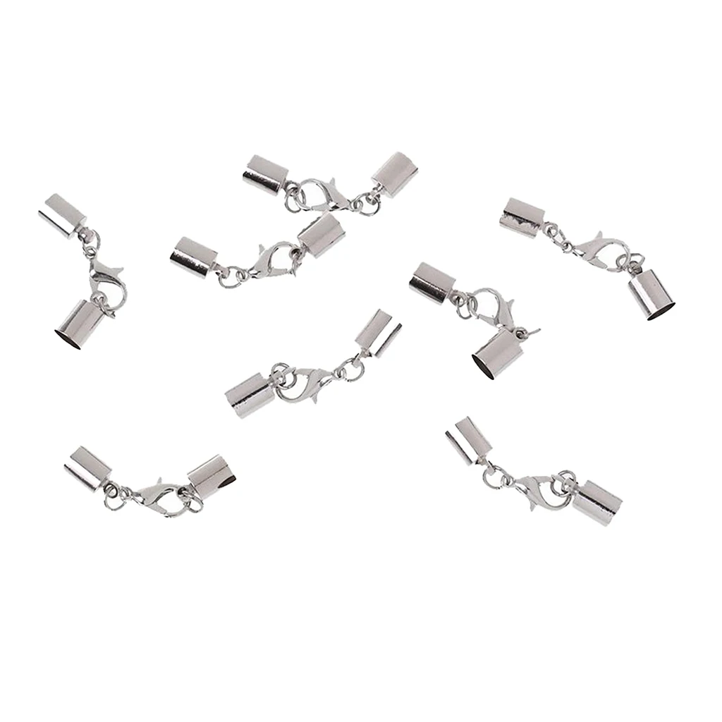 8pcs Metal Plated Leather Cord Kumihimo End Cap With Lobster Clasp Fit 5.5mm