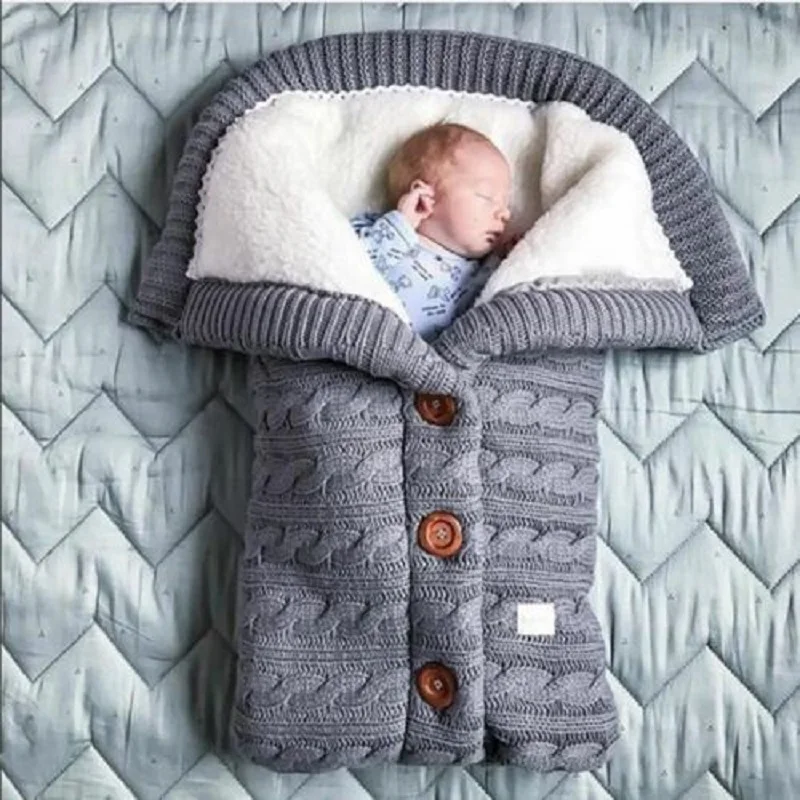 Детский спальный мешок, конверт, зимний детский спальный мешок, муфта для коляски, вязаный спальный мешок, пеленка для новорожденных, вязаный шерстяной подгузник, кокон - Цвет: Dark Gray