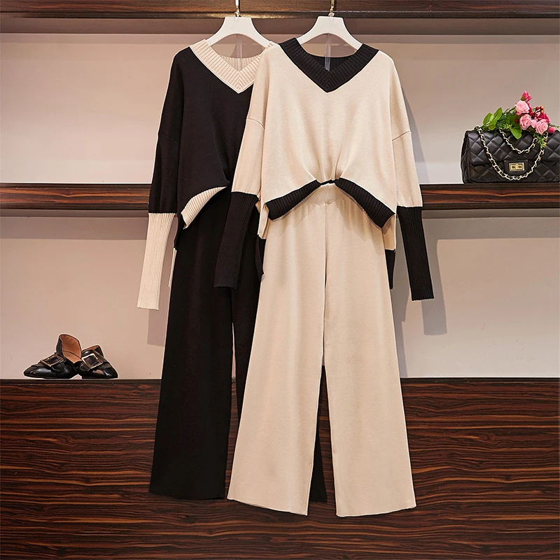 Женская одежда большого размера осень 2019 новый небольшой аромат вязаный костюм