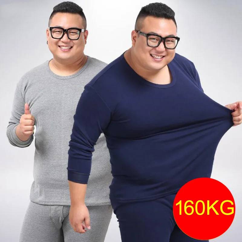 Men Thermal Underwear Set Large Size 6XL 7XL 8XL Winter 100% cotton Tops and Pants Elasticity Stretch