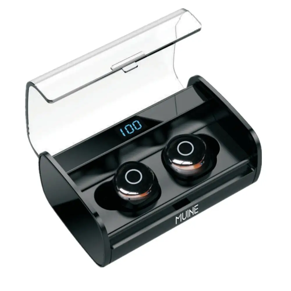 

MUINE Wireless Headphones Bluetooth 5.0 Earbuds with Smart LED Digital Display and Touch Control, 3D Stereo Sound Built-in Mic
