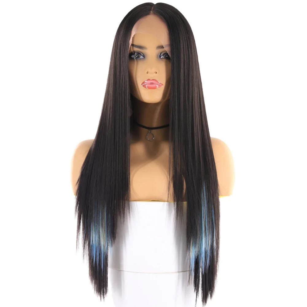 Средний коричневый цвет синтетические волосы парики для женщин X-TRESS Длинные Яки прямой парик фронта шнурка с натуральной линией волос средняя часть - Цвет: BL1BMERMAIDBLUE