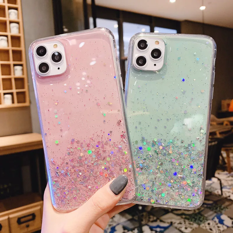 Блестящий чехол с блестками для iphone 11 8 7 Plus 6 6s эпоксидной звездой Pro MAX X XR XS мягкий