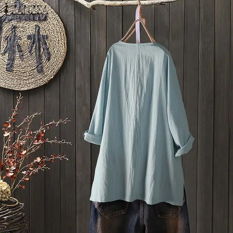 Размера плюс ZANZEA Осенняя блузка женская с длинным рукавом винтажный цветочный принт хлопок свободные футболки, туники, топы женские блузки сорочка