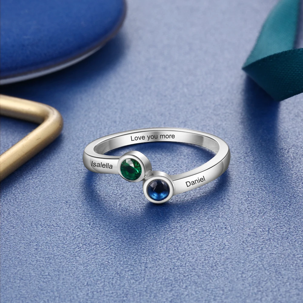 Персонализированные кольцо из стерлингового серебра 925 выгравированное имя кольцо с 2 камнем рождения ювелирные изделия на заказ Свадебные украшения(Lam Hub Fong