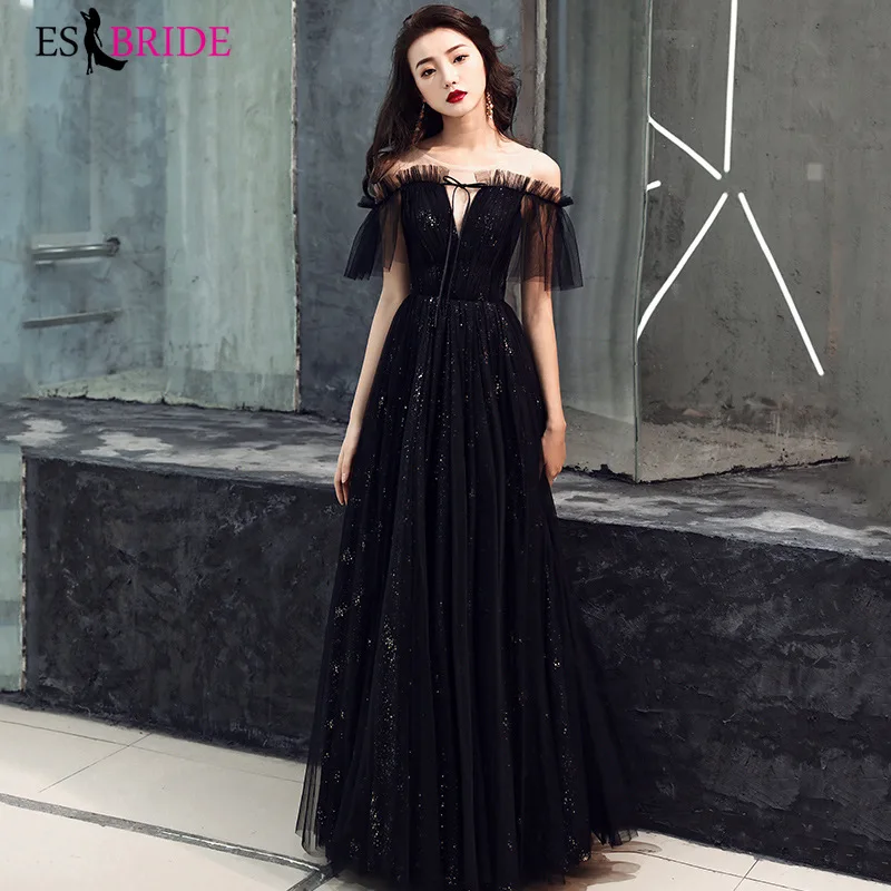 Robe De Soiree, элегантные тюлевые вечерние платья, Длинные ES1904-1, трапециевидные, с открытыми плечами, короткие, без рукавов, иллюзионные вечерние платья Vestidos