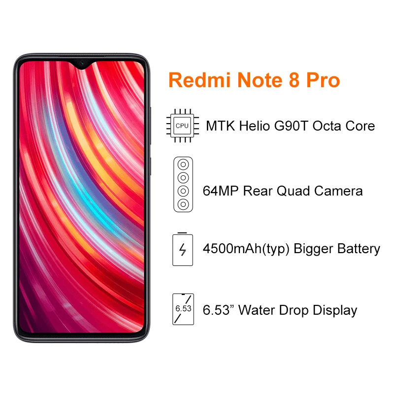 Смартфон Redmi Note 8 Pro с глобальной прошивкой, 8 ГБ ОЗУ, 128 Гб ПЗУ, 64 мп, четыре камеры MTK Helio G90T, 4500 мАч, 18 Вт, QC3.0, UFS2.1, NFC