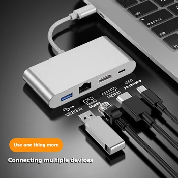 

HW-TC42 4 in 1 USB Type-C HUB USB3.0 PD RJ45 Ethernet Dock Adapter
