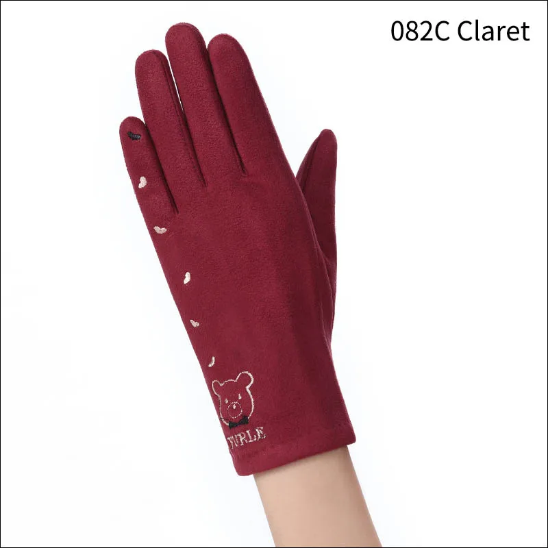 082C Claret Уличные туристические женские замшевые бархатные ветрозащитные многоцелевые согревающие 23 см прочные утолщенные теплые перчатки на весь палец - Цвет: 082C Claret