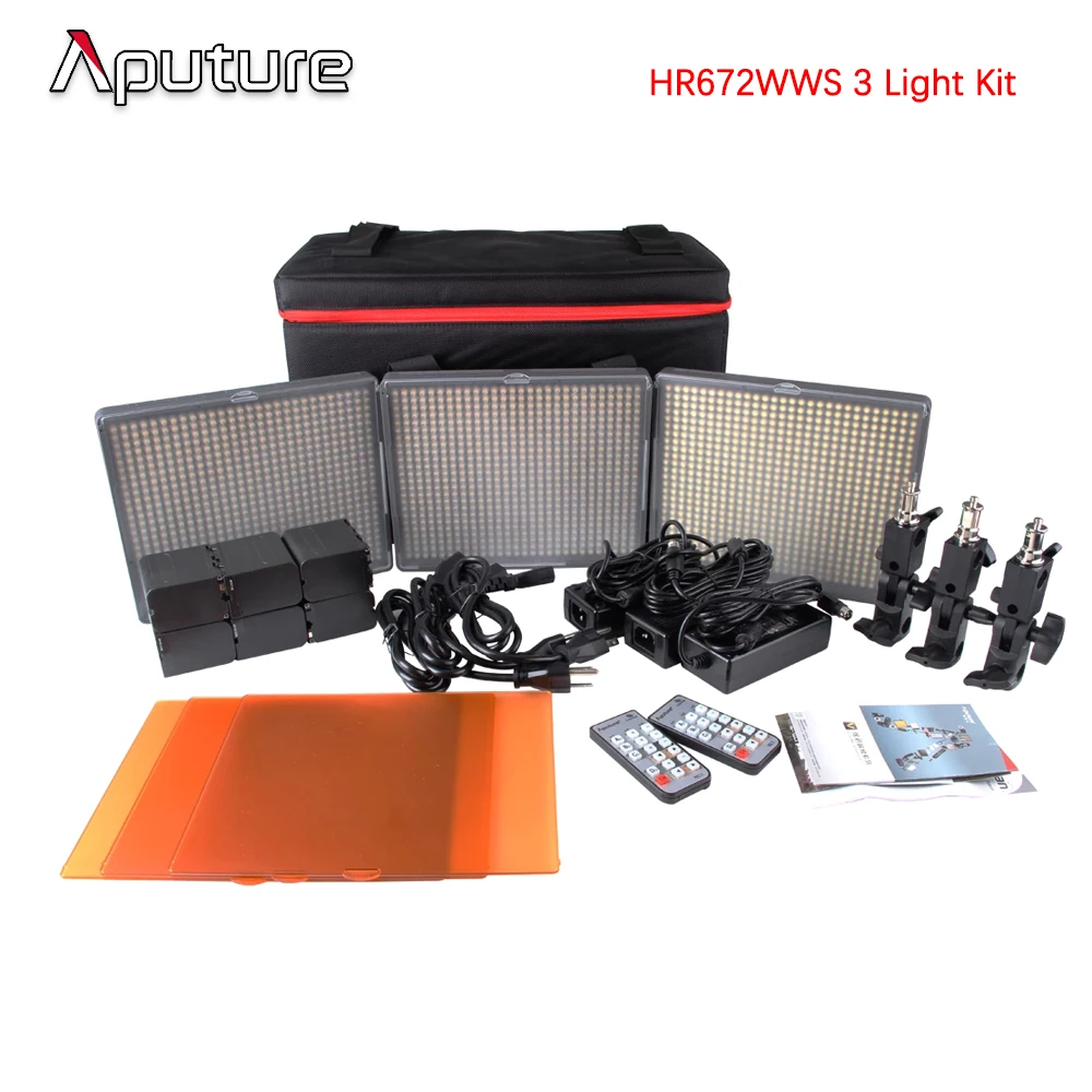 Aputure Amaran HR672 CRI95+ Ультратонкий 3200-5500K 2,4G беспроводной пульт дистанционного управления пленка 672 светодиодный студийный видео фотосъемка освещение - Цвет: HR672WWS 3 Light Kit