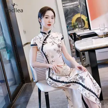

Large size M-4XL daily Qipao Dress Traditional Chinese Dresses 2020 Summer print short sleeve long cheongsam costume