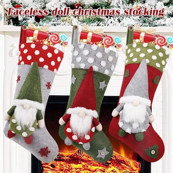 

New Year Christmas Stocking Gift Candy Bag Fireplace Pendant Hanging Stockings for Family Christmas Decoration