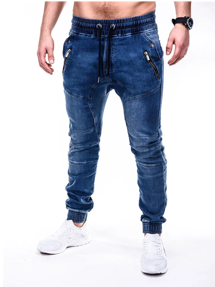 Jeans azul Slim pantalones hombres negro pantalones de Denim con cremallera lápiz negro pantalones de Color puro para los pantalones vaqueros de los pantalones de locomotora