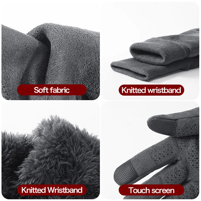 FRALU Winter Gloves For Men Windproof Warm Thick Business Men's Gloves Skin-friendly Touch Screen Night Riding