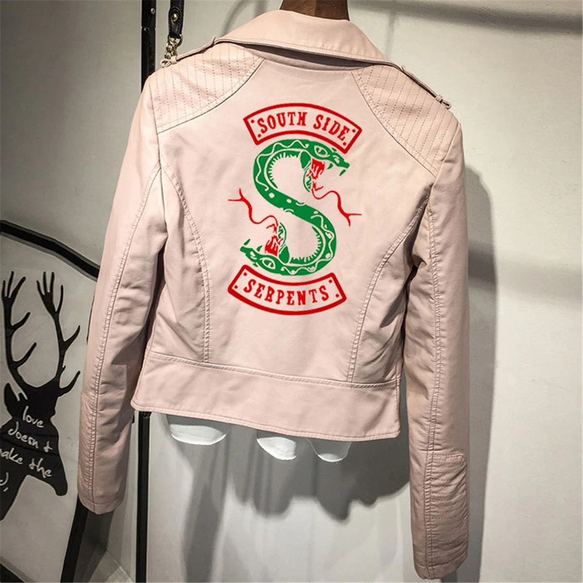 Apricot3 Куртки из искусственной кожи с логотипом для женщин в уличном стиле Harajuku в стиле хип-хоп пальто из змеиной кожи ТВ-шоу на Хэллоуин - Цвет: Apricot3