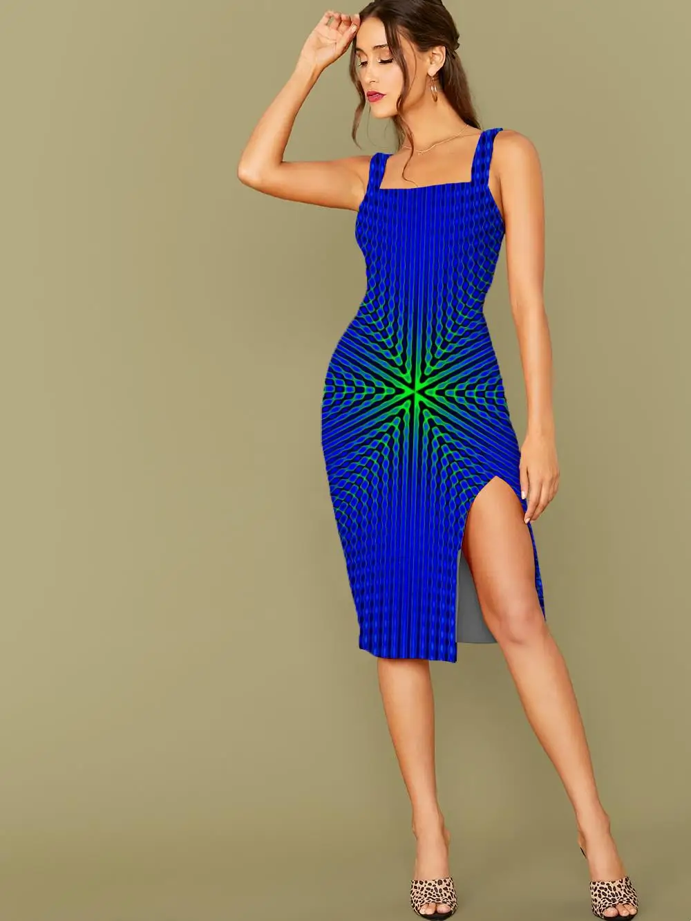 

3D Dress Dizziness Dresses Women Colorful Bodycon Dress Psychedelic Sundress Abstract Halter Sleeveless Women Plus Size Short