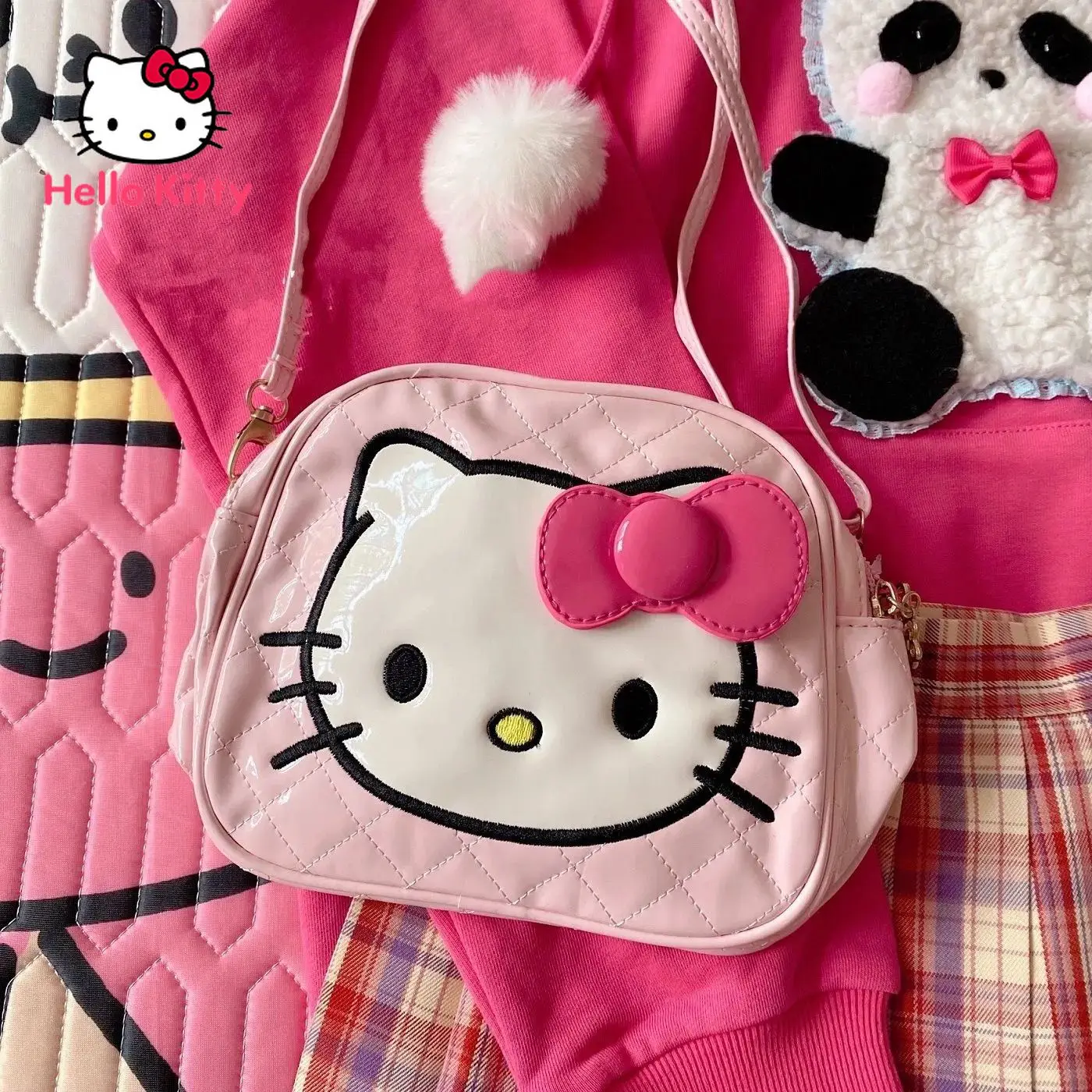 

Hello Kitty Girl Heart Two-sided One-shoulder Waterproof Backpack Parent-child Diagonal Bag Cute Childlike BagSuitable for girls