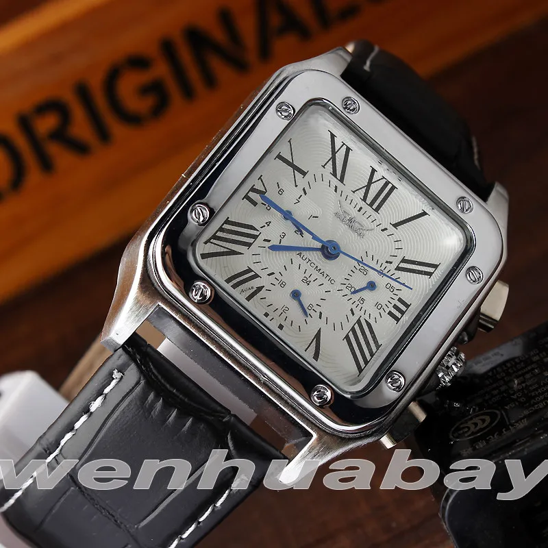 Men Automatic Mechanical Watch Simple Black White Leather Skeleton Watches Self Winding Male Reloj Classy Male Heren Horloge