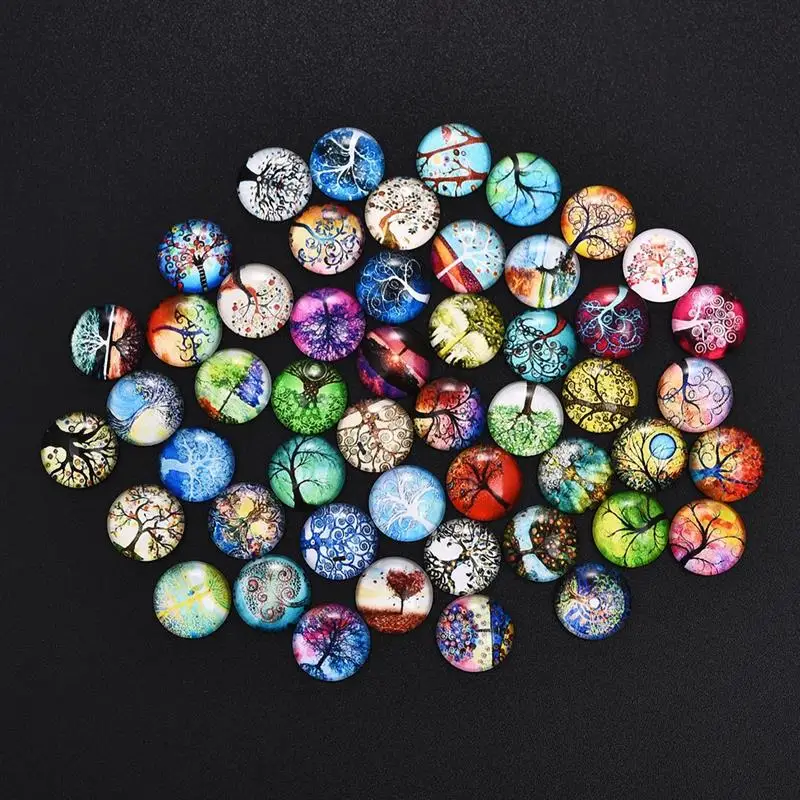 

50Pcs Tree Of Life 12/20/25mm Cabochons Glass Dome Round Flat Back For Earring Bracelet Base DIY Jewelry Making Handmade Finding