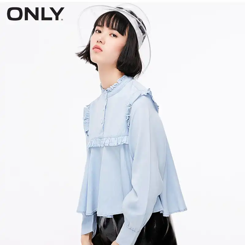 frilled denim shirt
