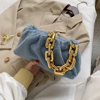 

2020 New Design Winter Cloud Bags For Women Soft Plush Shoulder Bags Female Thick Chain Handbags Warm Fur Underarm Bags