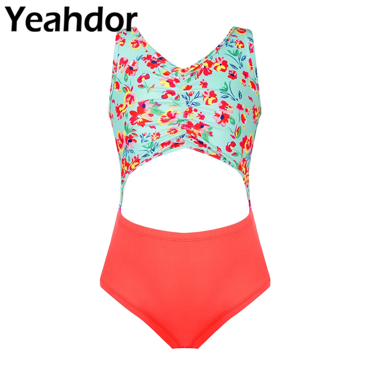 

Kids Girls One-piece Swimsuit Swimwear V Neck Ruffled Front Open Back Briefs Jumpsuit Beach Bikini Swimwear Bathing Suits