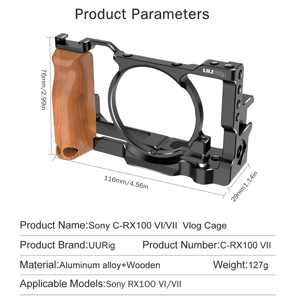 UURig металлическая камера Vlog клетка для sony RX100 VI/VII двойной Холодный башмак достаточно съемная пластина с деревянная рукоятка