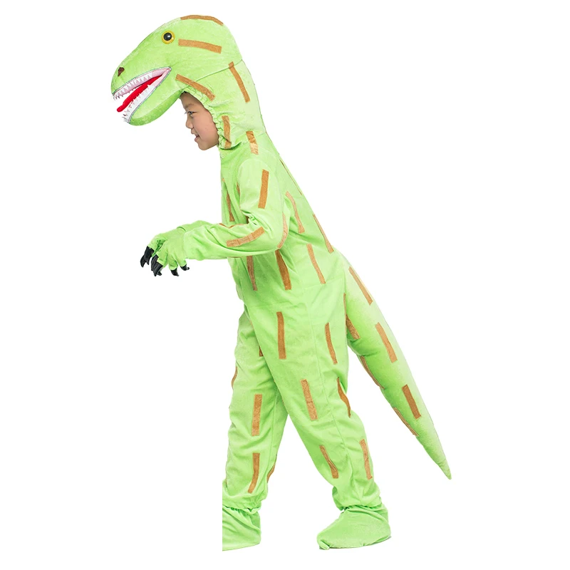 Adult Kids Green Dino T-REX Dinosaurs Costumes Halloween Cosplay Party Animal Cartoon Dragon Dress Up Jumpsuit Outfit Costume