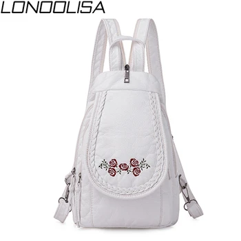 

Elegant Rose Embroidery Women Small Backpack Ladies 3 in 1 Soft Washed leather Bagpack Chest bags For Women Sac A Dos Moachilas