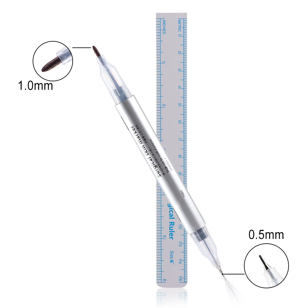 1 шт. хирургический маркер для кожи бровей маркировка татуировки кожи Scribe тонкая/Толстая ручка с измерительной линейкой Microblading позиционные сверла