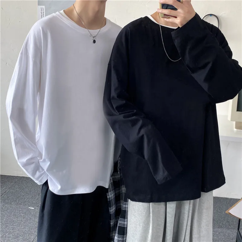 

Spring Autumn Simplicity Plain t Shirt Loose Casual Long Sleeve All-Match Base Clothes Hip Hop Fashion Teen Couple Streetwear