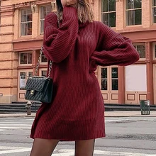 Свитер с высоким воротником, осенне-зимний женский тонкий длинный толстый Топ, женское платье-свитер с длинными рукавами на плечах