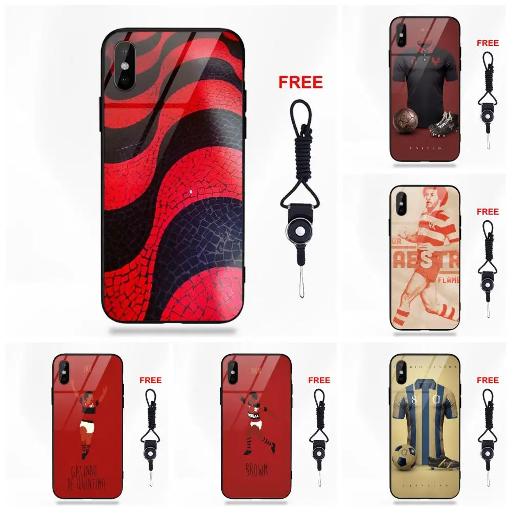 

For Apple iPhone 5 5C 5S SE 6 6S 7 8 Plus X XS Max XR Silicone TPU Frame Tempered Glass Cases Skin Clube De Regatas Do Flamengo