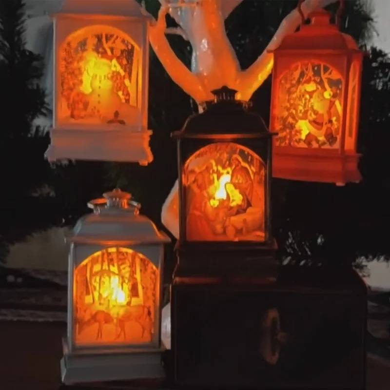 

Beautiful Hanging Light Candle Light Flame Light Transparent Plastic Christmas Street Lamp Candlestick Snowman