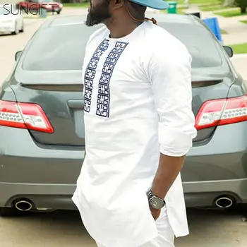 

SUNGIFT Dashiki Men's Top African Traditional Clothing Long Sleeve Round Neck Big Size Tribal Casual Top Tribal Print 2019 New