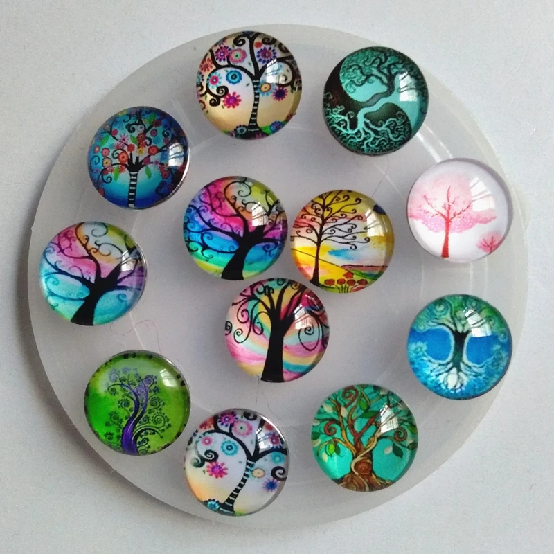 

22 Style Glass Round Buttons Life Tree Flat - bottomed Buttons For Punk Bracelet Round Top DIY Jewelry Making Accessories Parts