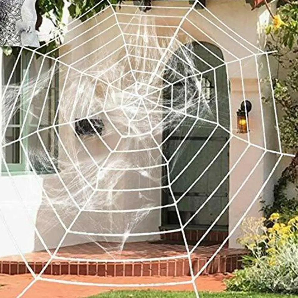 Гигантская паутина Хэллоуина, супер растягивающаяся паутина с пауком для украшения Хэллоуина(5x4,8 м