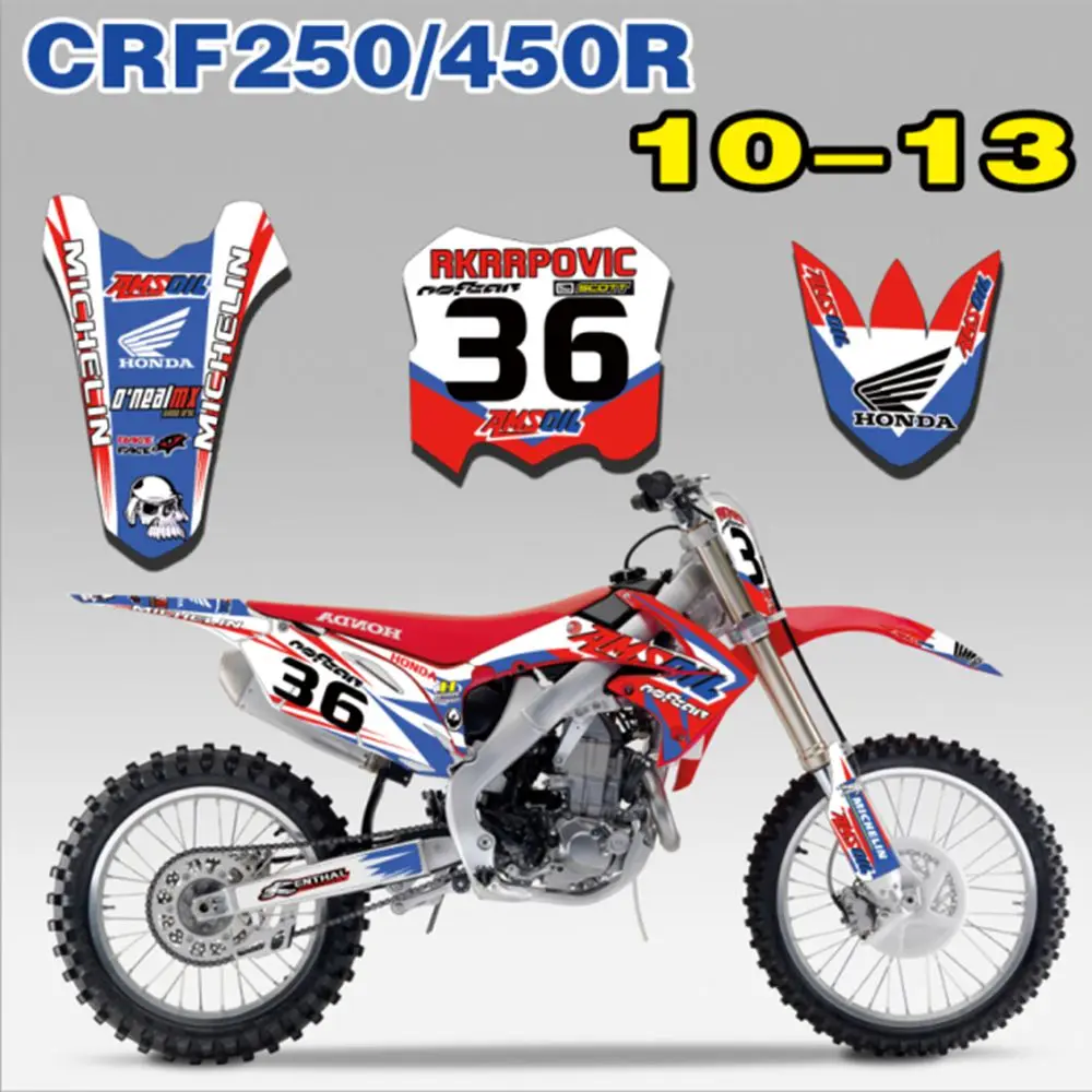 

New Full Graphics Decals Stickers Custom Number Name Glossy Bright Stickers Waterproof for HONDA CRF250 CRF450 2010-2013