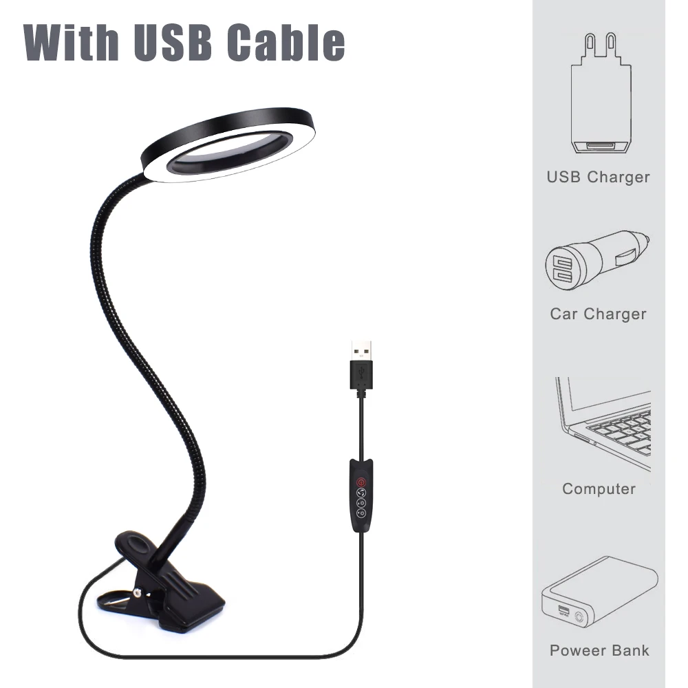 Toolour 3X USB СВЕТОДИОДНЫЙ Лупа Гибкая рука для чтения сварочный стол зажим увеличительное стекло стол освещение переделка освещение инструмент