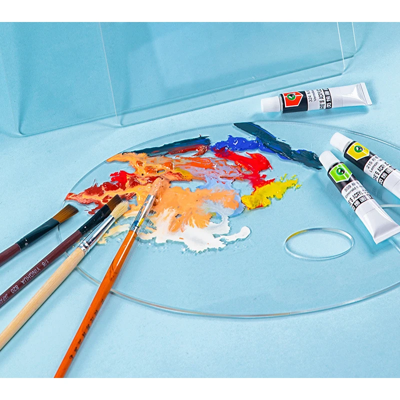 

Acrylic Artist Paint Palette Clear Oval Non-stick Oil Painting Palette Mixing Transparent Easy Clean Art Paint Pallet For Adult